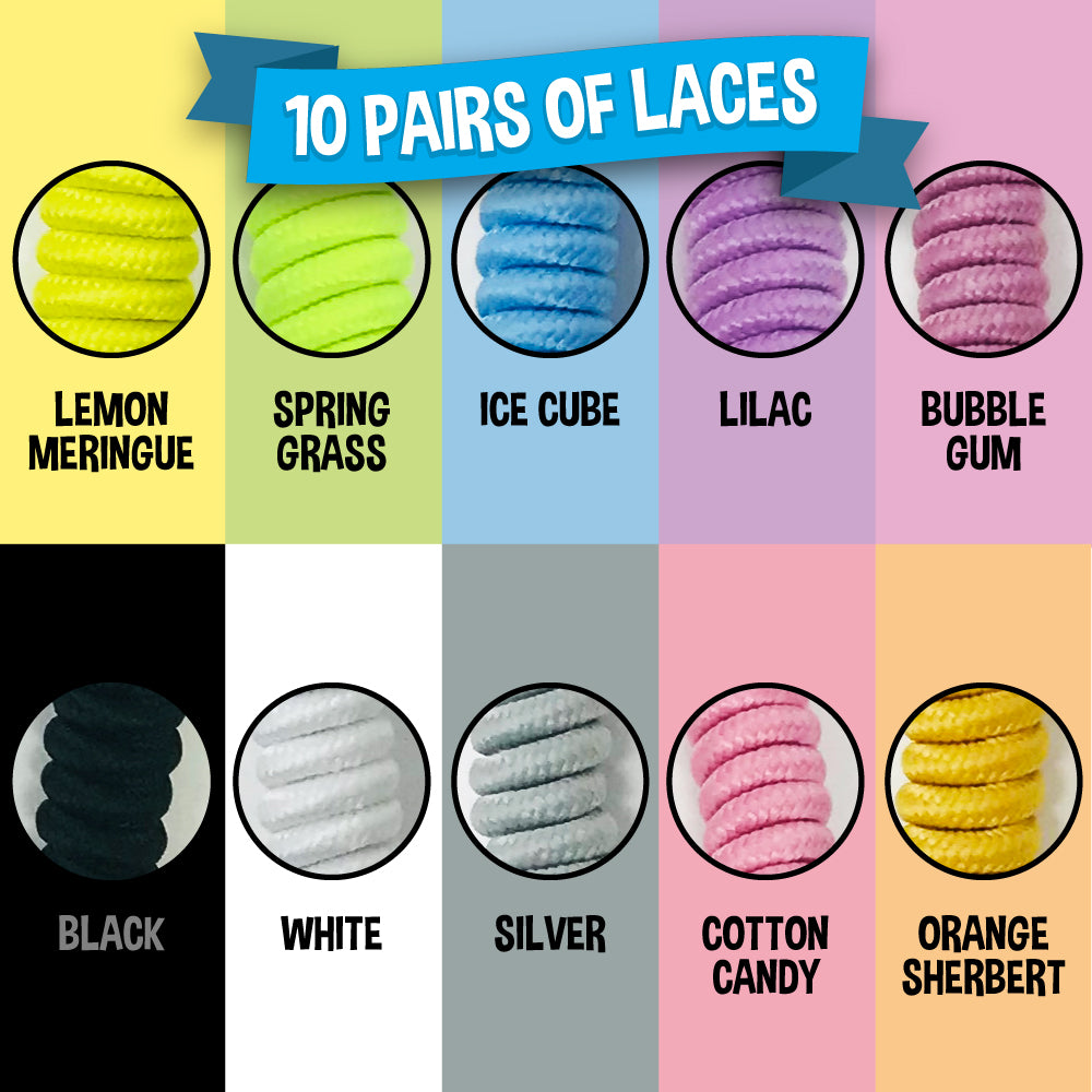 No Tie Shoelaces 10 Pairs Pastel Twisty Laces