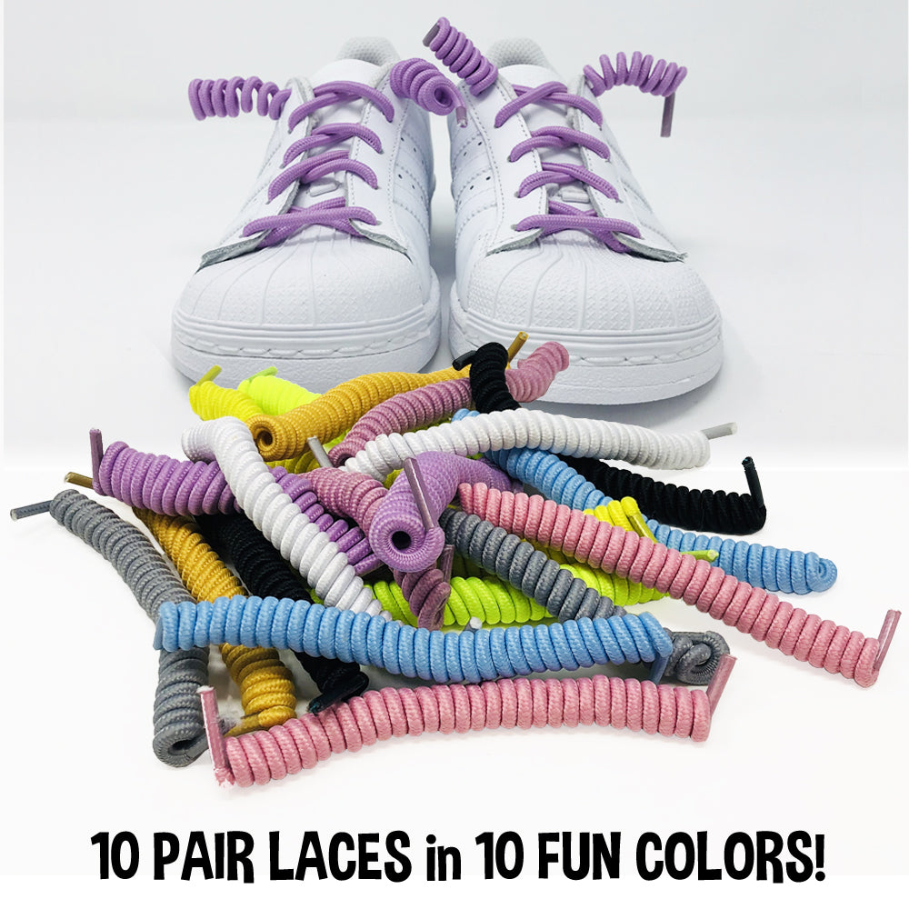 No Tie Shoelaces 10 Pairs Pastel Twisty Laces